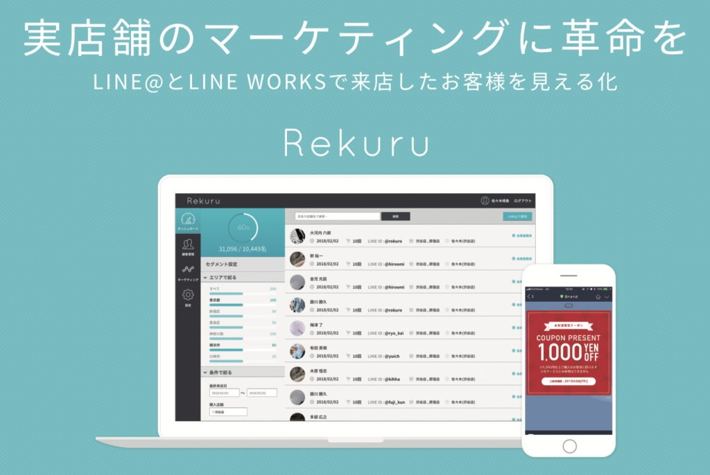 店舗向けマーケティングソリューション「Rekuru（リクル）」のサービス 
